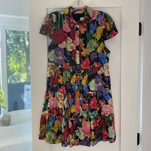 Alice + Olivia flouncy button down collared mini dress